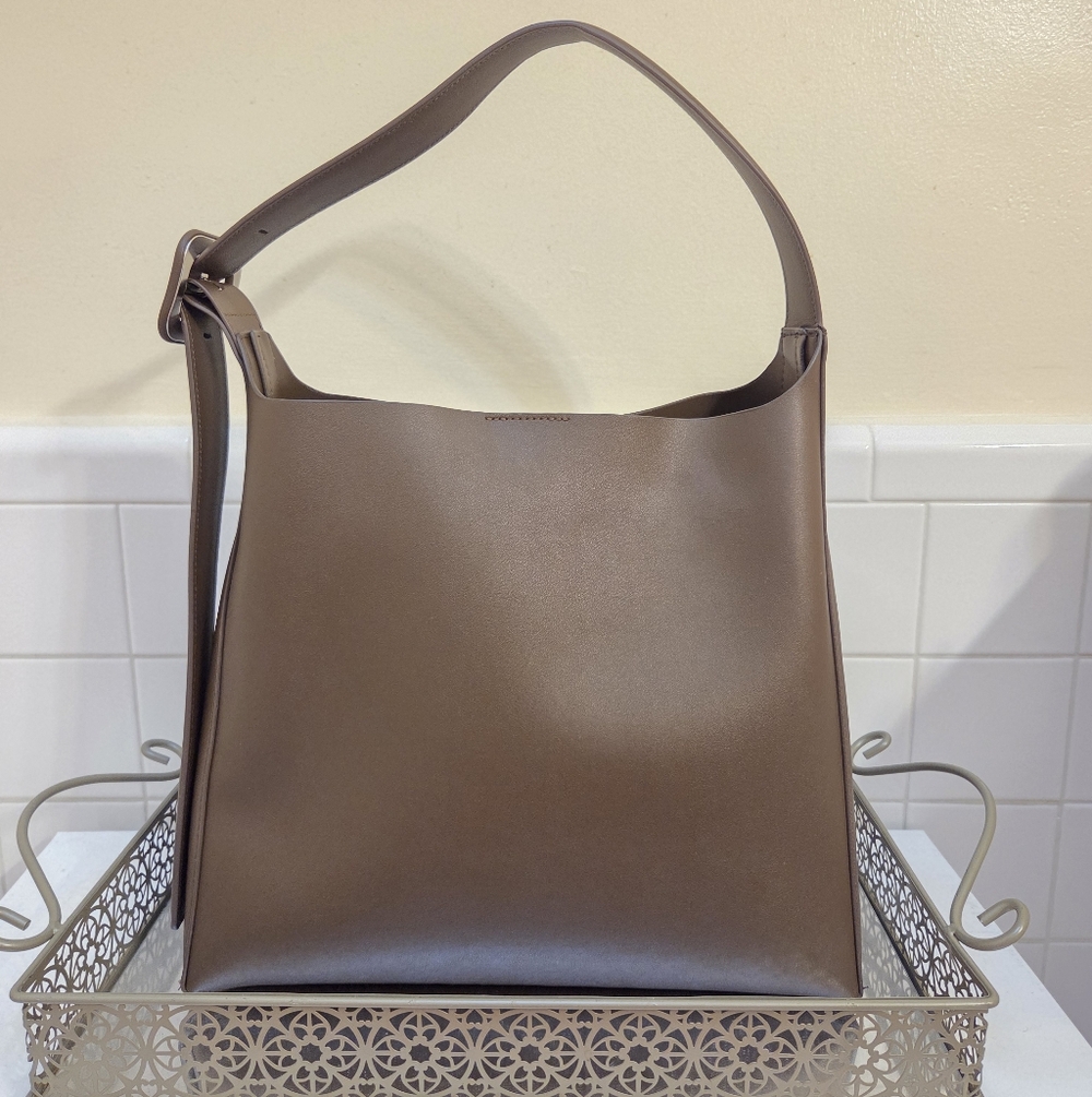 MANGO Minimalist Brown Faux Leather Shoulder Bag
